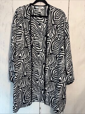 Coolibar Black & White Zebra-Print Open Front Swimsuit Cover 50+ UPF